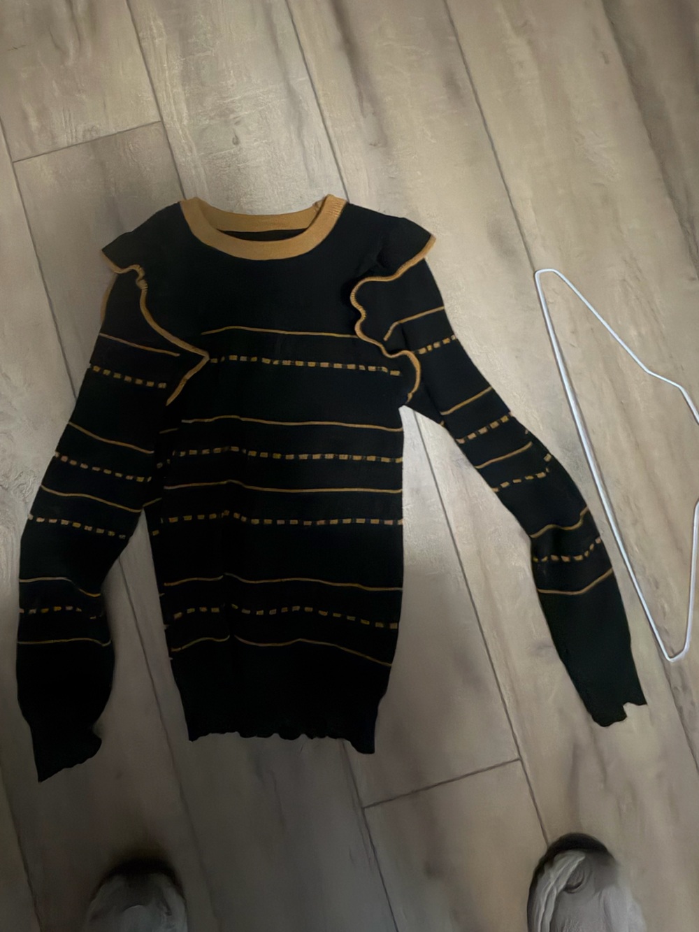 Black Sweater with Gold Stripe Detail